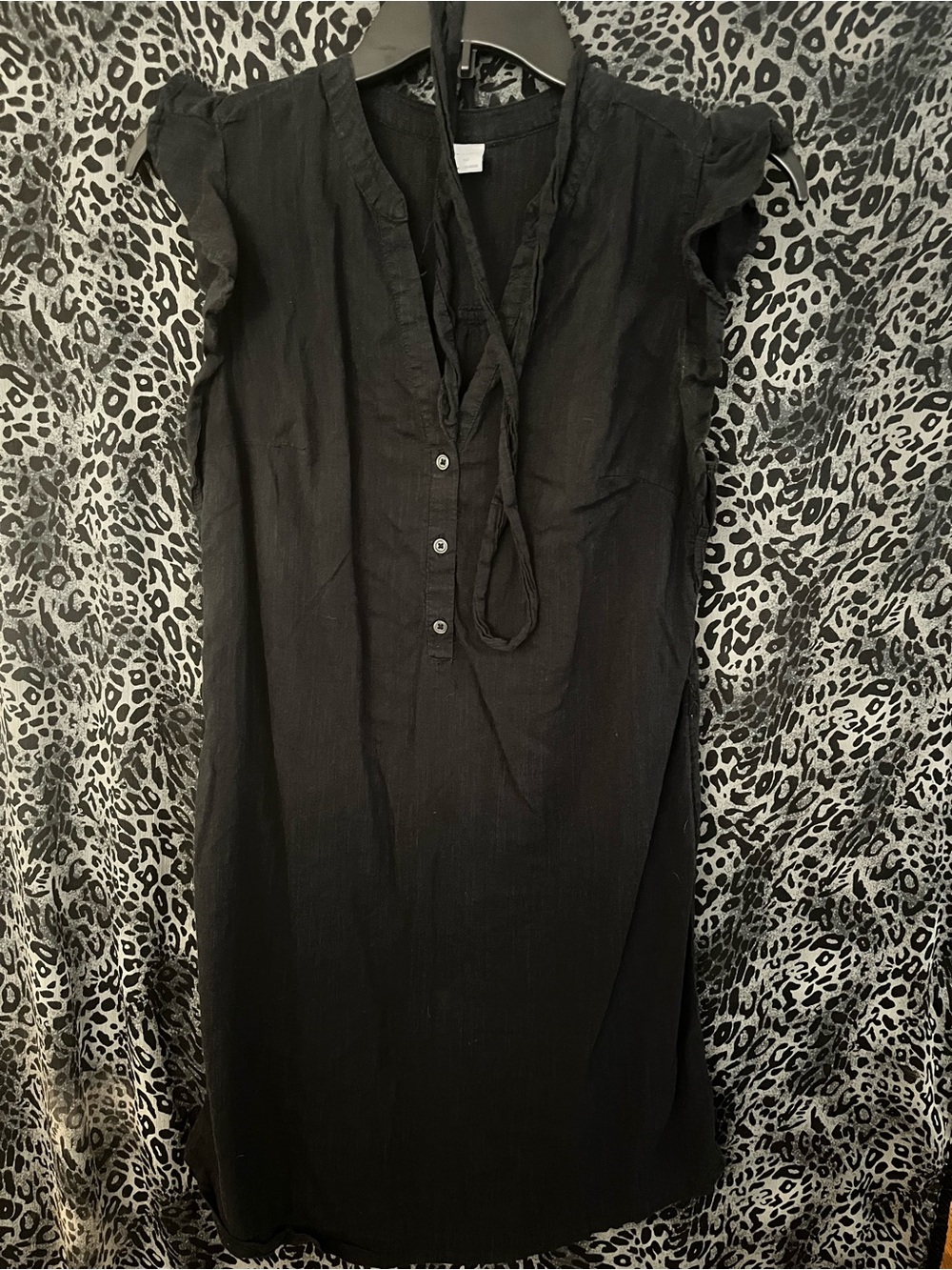 Old Navy Black Tie-Neck Ruffle Sleeve Mini Dress